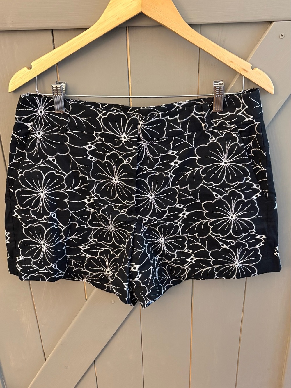 Chelsea & Theodore Black Shorts with White Floral Embroidery